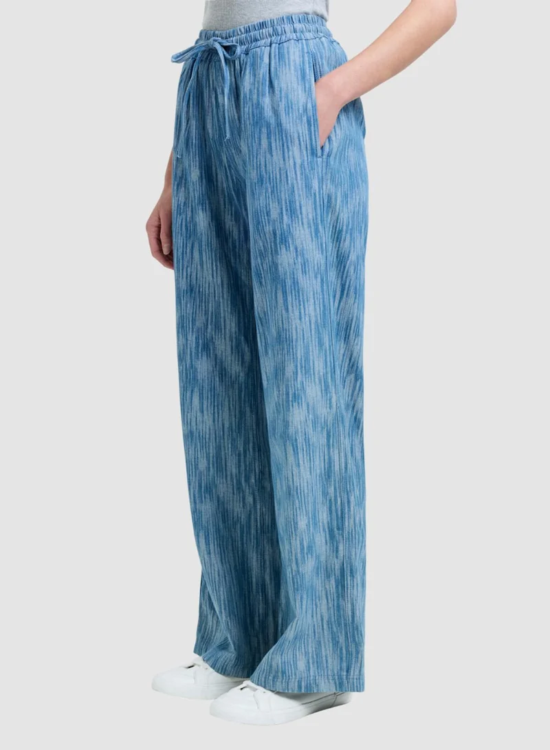 French Connection Mid Blue Bessie Textured Denim Wide Leg for Women | Best Price UAE